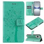 For Huawei nova 12s Tree & Cat Embossed Pattern Flip Leather Phone Case(Green)