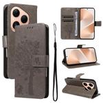 For Huawei Pura 80 5G Tree & Cat Embossed Pattern Flip Leather Phone Case(Grey)