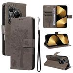 For Huawei Pura 80 Ultra 5G Tree & Cat Embossed Pattern Flip Leather Phone Case(Grey)