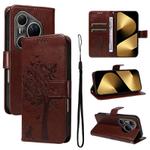For Huawei Pura 80 Ultra 5G Tree & Cat Embossed Pattern Flip Leather Phone Case(Coffee)