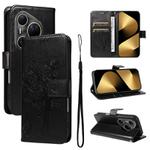 For Huawei Pura 80 Ultra 5G Tree & Cat Embossed Pattern Flip Leather Phone Case(Black)