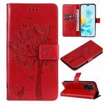 For Honor 200 Lite Global Tree & Cat Embossed Pattern Flip Leather Phone Case(Red)