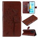 For Honor 200 Lite Global Tree & Cat Embossed Pattern Flip Leather Phone Case(Coffee)