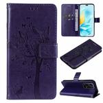 For Honor 200 Lite Global Tree & Cat Embossed Pattern Flip Leather Phone Case(Purple)