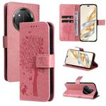 For Honor X9C 5G Global Tree & Cat Embossed Pattern Flip Leather Phone Case(Pink)