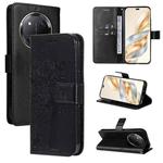 For Honor X9C 5G Global Tree & Cat Embossed Pattern Flip Leather Phone Case(Black)