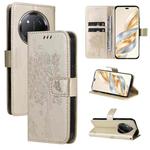 For Honor X9C 5G Global Tree & Cat Embossed Pattern Flip Leather Phone Case(Gold)