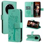 For Honor Magic7 Pro Tree & Cat Embossed Pattern Flip Leather Phone Case(Green)