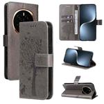 For Honor Magic7 Tree & Cat Embossed Pattern Flip Leather Phone Case(Grey)