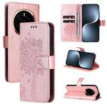 For Honor Magic7 Tree & Cat Embossed Pattern Flip Leather Phone Case(Rose Gold)