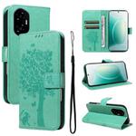 For Honor 300 Tree & Cat Embossed Pattern Flip Leather Phone Case(Green)