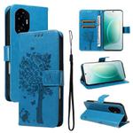 For Honor 300 Tree & Cat Embossed Pattern Flip Leather Phone Case(Blue)
