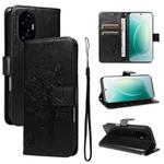 For Honor 300 Tree & Cat Embossed Pattern Flip Leather Phone Case(Black)