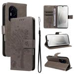 For Honor 300 Pro / 300 Ultra Tree & Cat Embossed Pattern Flip Leather Phone Case(Grey)