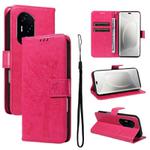 For Honor 300 Pro / 300 Ultra Tree & Cat Embossed Pattern Flip Leather Phone Case(Rose Red)