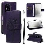 For Honor 300 Pro / 300 Ultra Tree & Cat Embossed Pattern Flip Leather Phone Case(Purple)