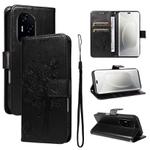 For Honor 300 Pro / 300 Ultra Tree & Cat Embossed Pattern Flip Leather Phone Case(Black)