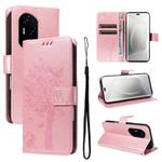 For Honor 300 Pro / 300 Ultra Tree & Cat Embossed Pattern Flip Leather Phone Case(Rose Gold)