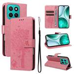 For Honor X8C 4G Global Tree & Cat Embossed Pattern Flip Leather Phone Case(Pink)