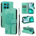 For Honor X8C 4G Global Tree & Cat Embossed Pattern Flip Leather Phone Case(Green)