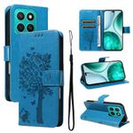 For Honor X8C 4G Global Tree & Cat Embossed Pattern Flip Leather Phone Case(Blue)
