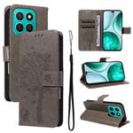 For Honor X8C 4G Global Tree & Cat Embossed Pattern Flip Leather Phone Case(Grey)