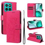 For Honor X8C 4G Global Tree & Cat Embossed Pattern Flip Leather Phone Case(Rose Red)