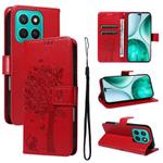 For Honor X8C 4G Global Tree & Cat Embossed Pattern Flip Leather Phone Case(Red)