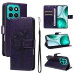 For Honor X8C 4G Global Tree & Cat Embossed Pattern Flip Leather Phone Case(Purple)