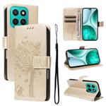 For Honor X8C 4G Global Tree & Cat Embossed Pattern Flip Leather Phone Case(Gold)