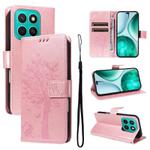 For Honor X8C 4G Global Tree & Cat Embossed Pattern Flip Leather Phone Case(Rose Gold)
