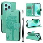 For Honor 400 Lite Tree & Cat Embossed Pattern Flip Leather Phone Case(Green)