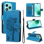 For Honor 400 Lite Tree & Cat Embossed Pattern Flip Leather Phone Case(Blue)