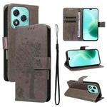 For Honor 400 Lite Tree & Cat Embossed Pattern Flip Leather Phone Case(Grey)