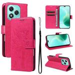 For Honor 400 Lite Tree & Cat Embossed Pattern Flip Leather Phone Case(Rose Red)
