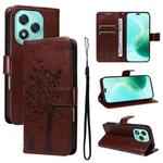 For Honor 400 Lite Tree & Cat Embossed Pattern Flip Leather Phone Case(Coffee)