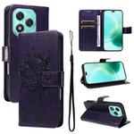 For Honor 400 Lite Tree & Cat Embossed Pattern Flip Leather Phone Case(Purple)