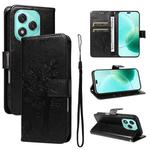For Honor 400 Lite Tree & Cat Embossed Pattern Flip Leather Phone Case(Black)