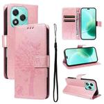 For Honor 400 Lite Tree & Cat Embossed Pattern Flip Leather Phone Case(Rose Gold)