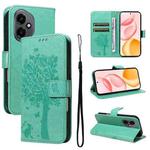 For Honor 400 Global 156.5mm Tree & Cat Embossed Pattern Flip Leather Phone Case(Green)
