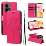 For Honor 400 Global 156.5mm Tree & Cat Embossed Pattern Flip Leather Phone Case(Rose Red)