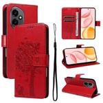 For Honor 400 Global 156.5mm Tree & Cat Embossed Pattern Flip Leather Phone Case(Red)