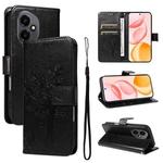 For Honor 400 Global 156.5mm Tree & Cat Embossed Pattern Flip Leather Phone Case(Black)