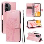 For Honor 400 Global 156.5mm Tree & Cat Embossed Pattern Flip Leather Phone Case(Rose Gold)