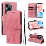For Honor 400 Pro Global 160.8mm Tree & Cat Embossed Pattern Flip Leather Phone Case(Pink)