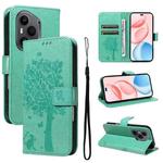 For Honor 400 Pro Global 160.8mm Tree & Cat Embossed Pattern Flip Leather Phone Case(Green)