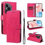 For Honor 400 Pro Global 160.8mm Tree & Cat Embossed Pattern Flip Leather Phone Case(Rose Red)