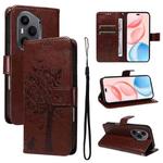 For Honor 400 Pro Global 160.8mm Tree & Cat Embossed Pattern Flip Leather Phone Case(Coffee)