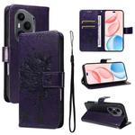 For Honor 400 Pro Global 160.8mm Tree & Cat Embossed Pattern Flip Leather Phone Case(Purple)