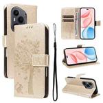 For Honor 400 Pro Global 160.8mm Tree & Cat Embossed Pattern Flip Leather Phone Case(Gold)